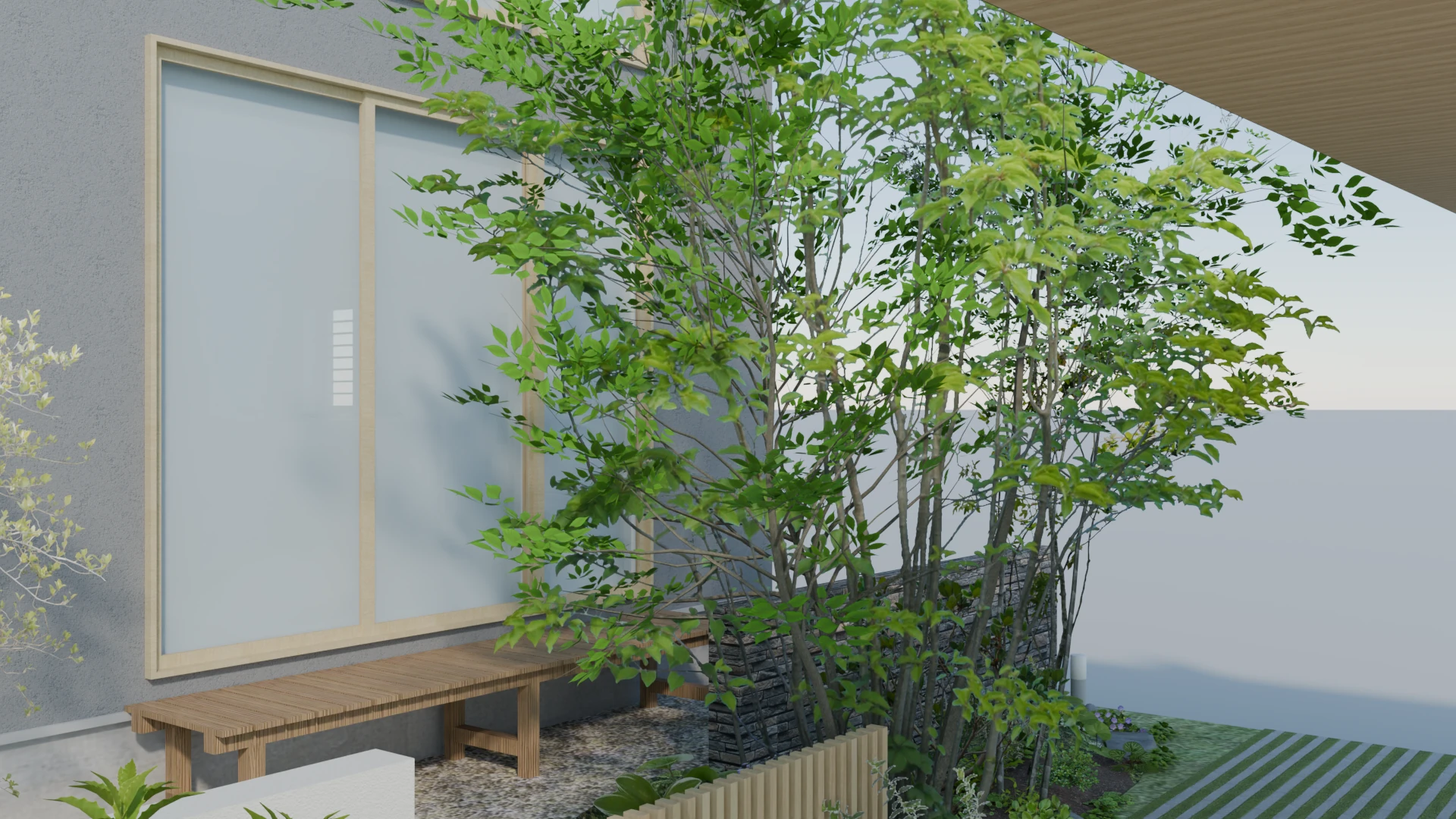 住宅と外構の植栽