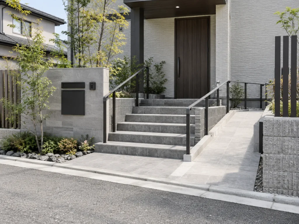 高低差のある玄関アプローチ、階段とスロープどっちが正解？費用と安全な設計