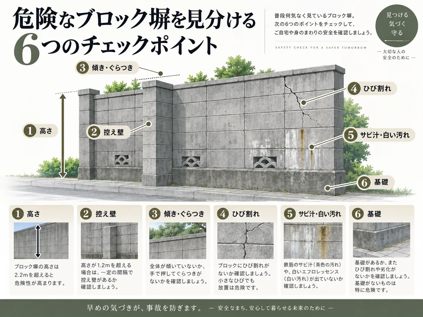 危険なブロック塀を見分ける6つのチェックポイント
