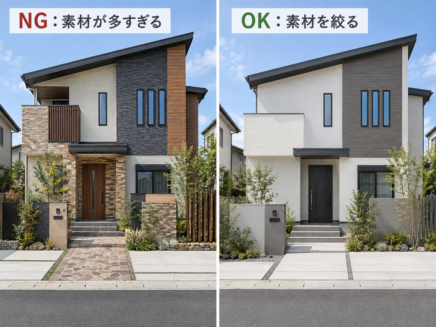 外構デザインのNG例とOK例の比較